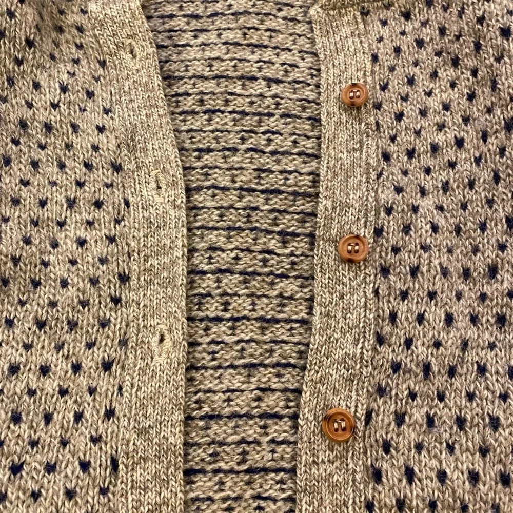 Woolrich button-down sweater in beige and navy blue Birds Eye - Picture 6 of 14